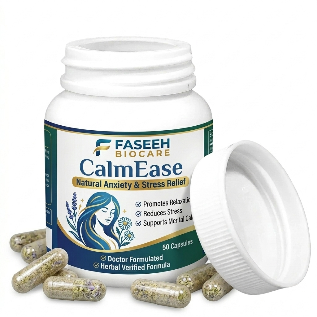 CalmEase Natural Anxiety & Stress Relief Capsules – Herbal Formula for Relaxation & Mental Calm (50 Capsules)
