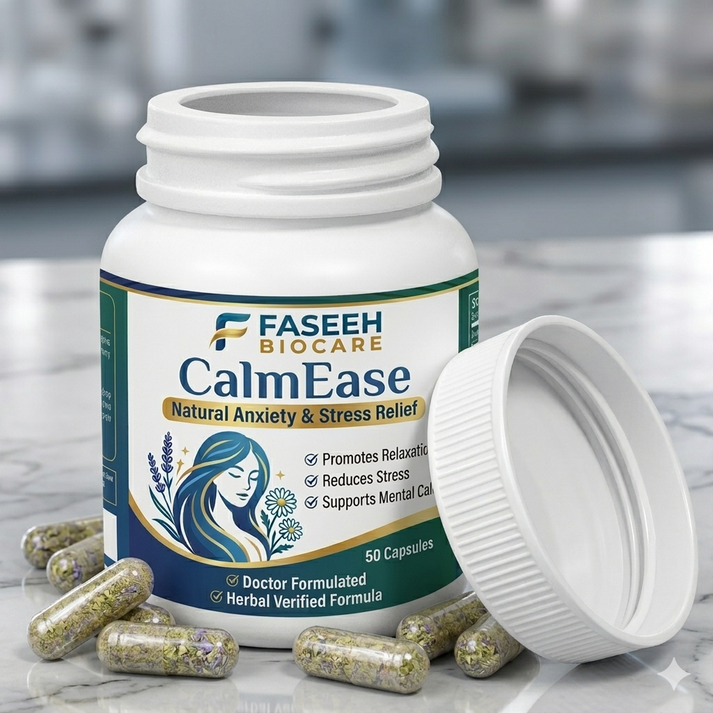 CalmEase Natural Anxiety & Stress Relief Capsules – Herbal Formula for Relaxation & Mental Calm (50 Capsules)