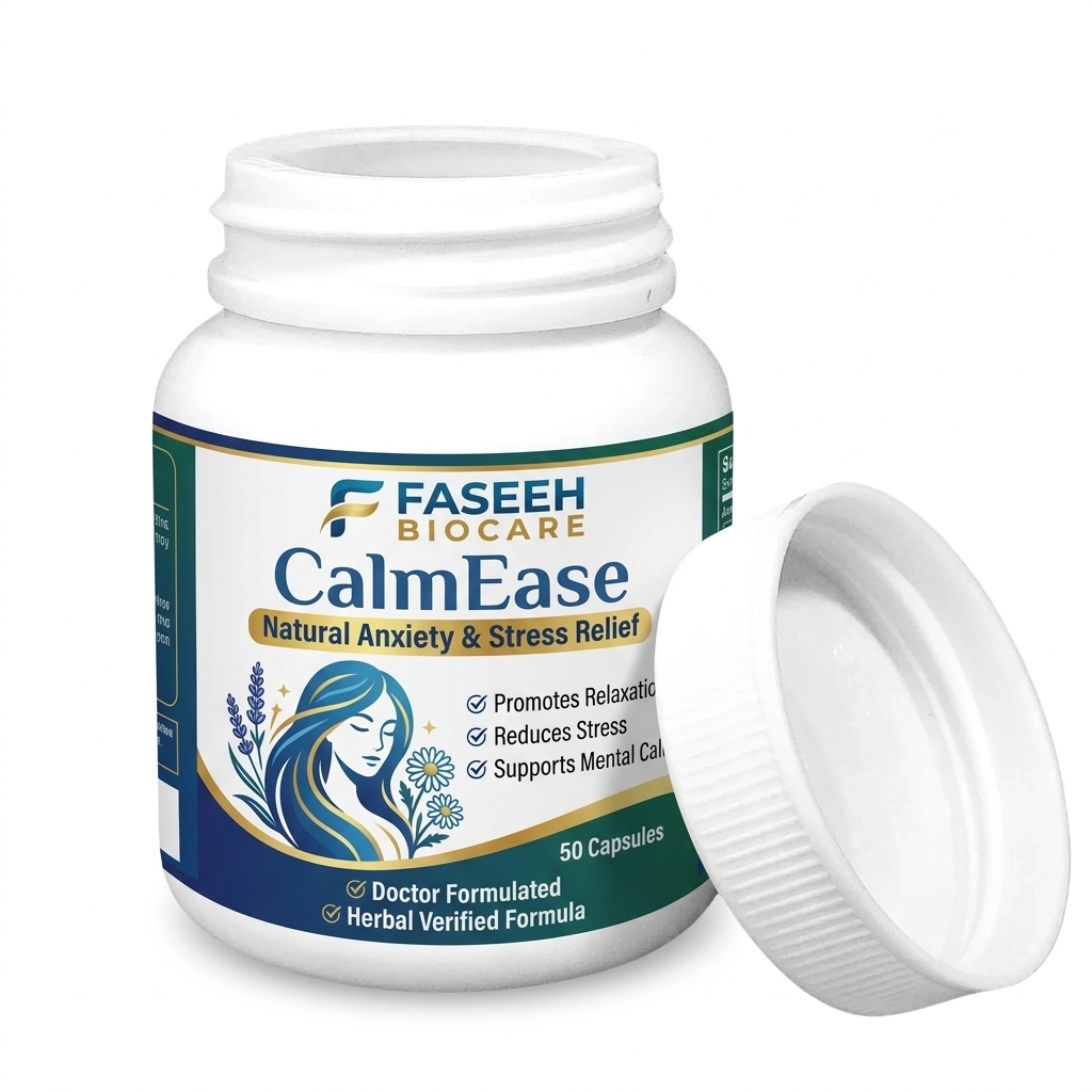 CalmEase Natural Anxiety & Stress Relief Capsules – Herbal Formula for Relaxation & Mental Calm (50 Capsules)